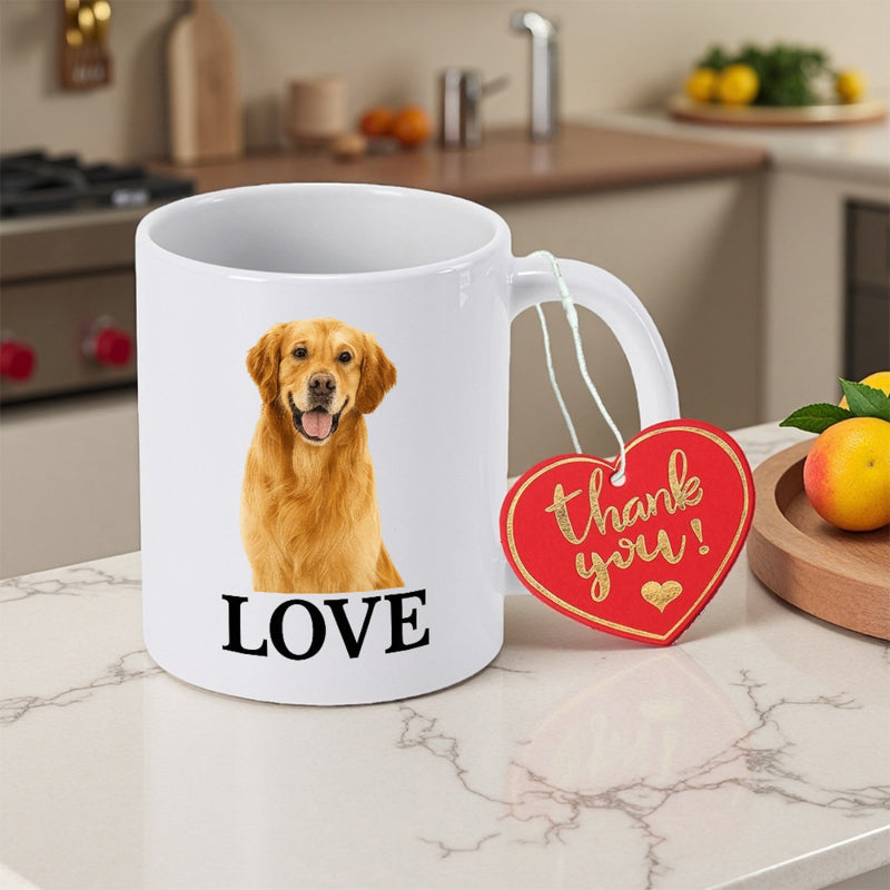 Tailorly White Ceramic 11 oz Mug - Love Happy Golden Retriever Smiling With Loyal Expression And Gentle Golden Fur Dog
