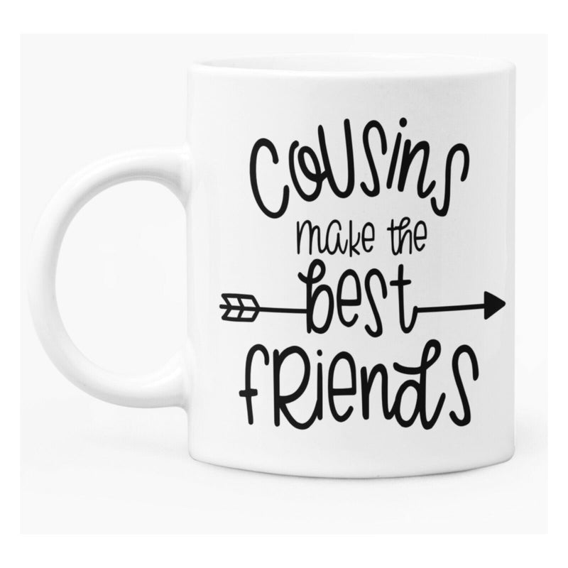 Tailorly White Ceramic 11 oz Mug - Cousins Make The Best Friends Simple Minimalist Horizontal Pointed Line With Decorative Geometric Feathers And Sharp Tip Arrow