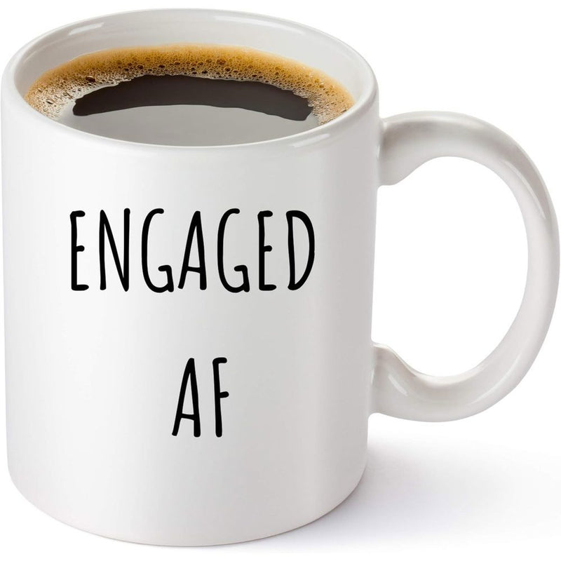 Tailorly White Ceramic 11 oz Mug - Engaged AF Minimalist White Ceramic Vessel Filled With Hot Morning Beverage Mug
