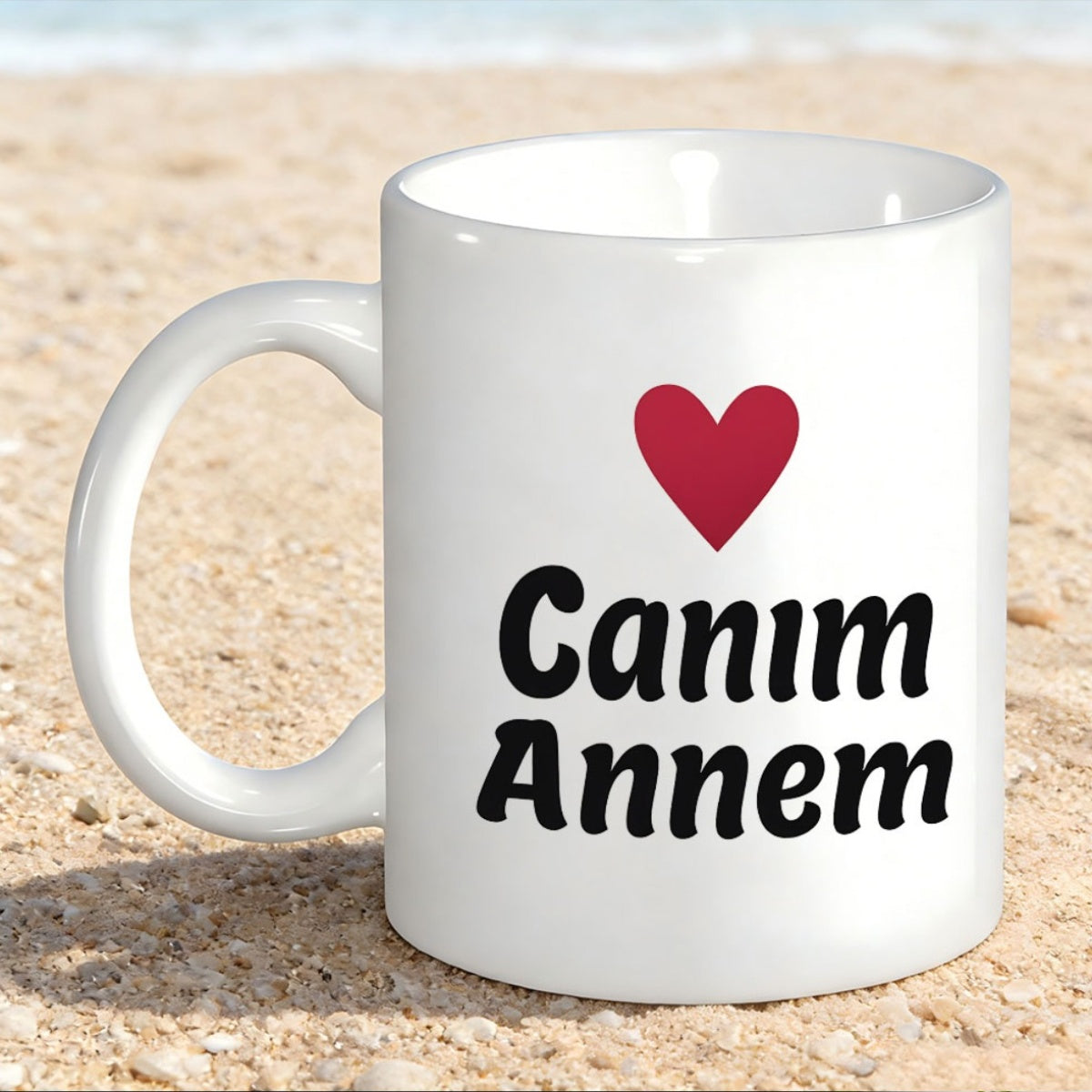 Tailorly White Ceramic 11 oz Mug - Elegant Red Heart Floating Above Bold Stylized Decorative Cursive Text Heart