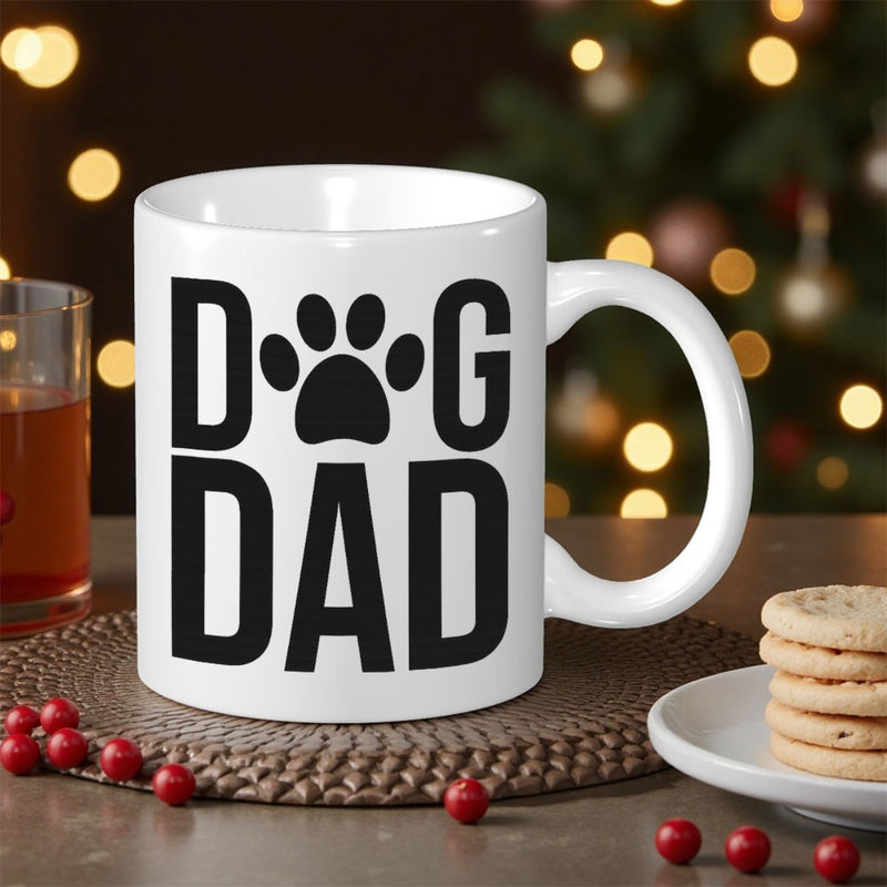 Tailorly White Ceramic 11 oz Mug - Dog Dad Classic Animal Footprint Pattern Surrounded By Clean Minimalist Typography Design Paw