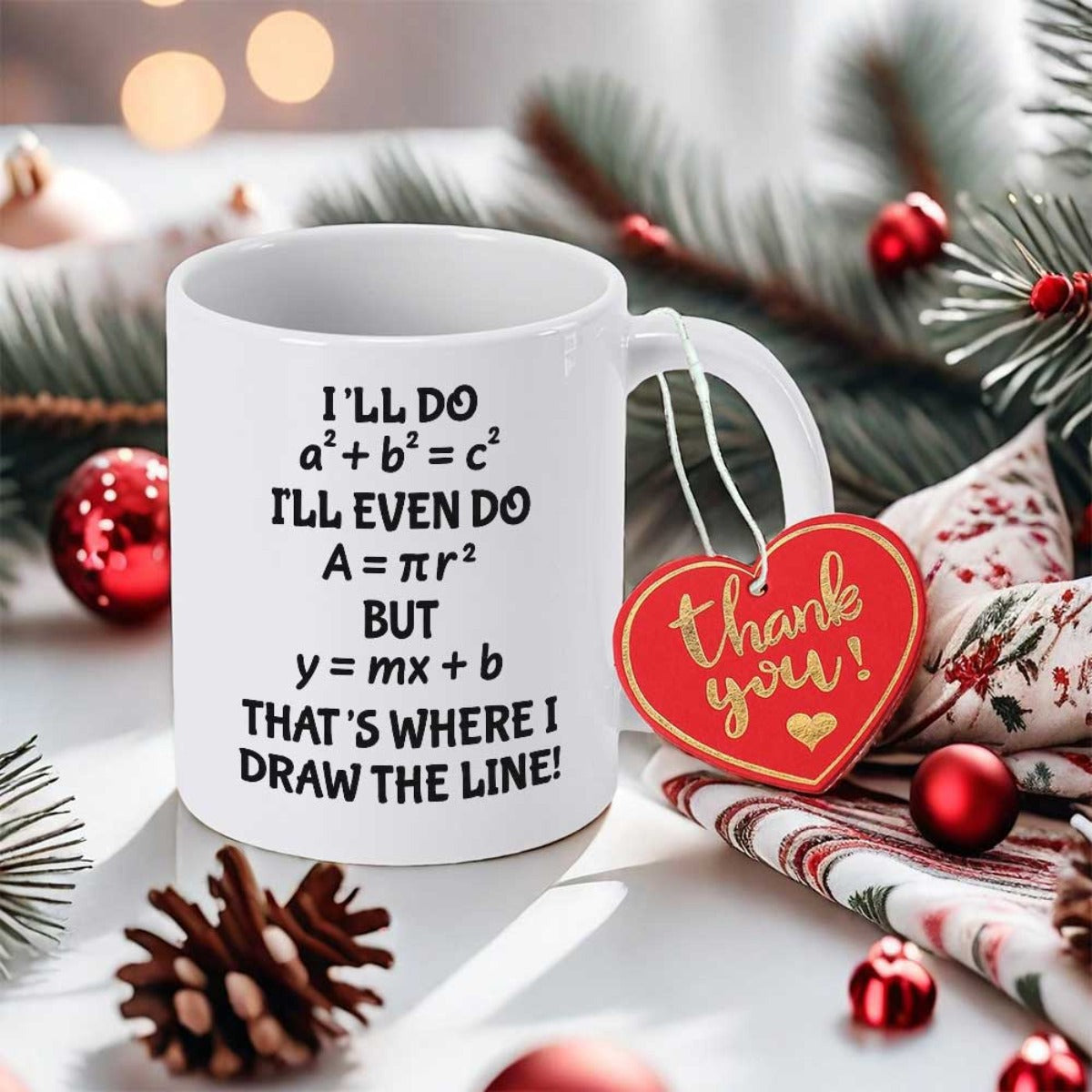 Tailorly White Ceramic 11 oz Mug - I'll Do I'll Even Do But That's Where I Draw The Line Clean White Minimalist Background Featuring Mathematical Equations And