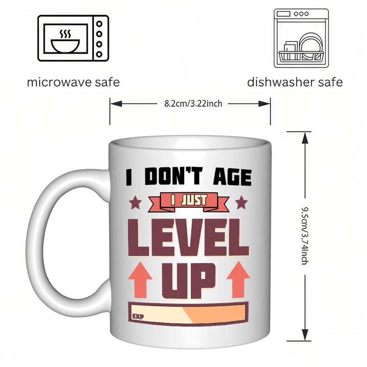 Tailorly White Ceramic 11 oz Mug - I Don't Age I Just Level Up Classic White Ceramic Featuring Gaming Progress Bar And Upward Arrows Mug