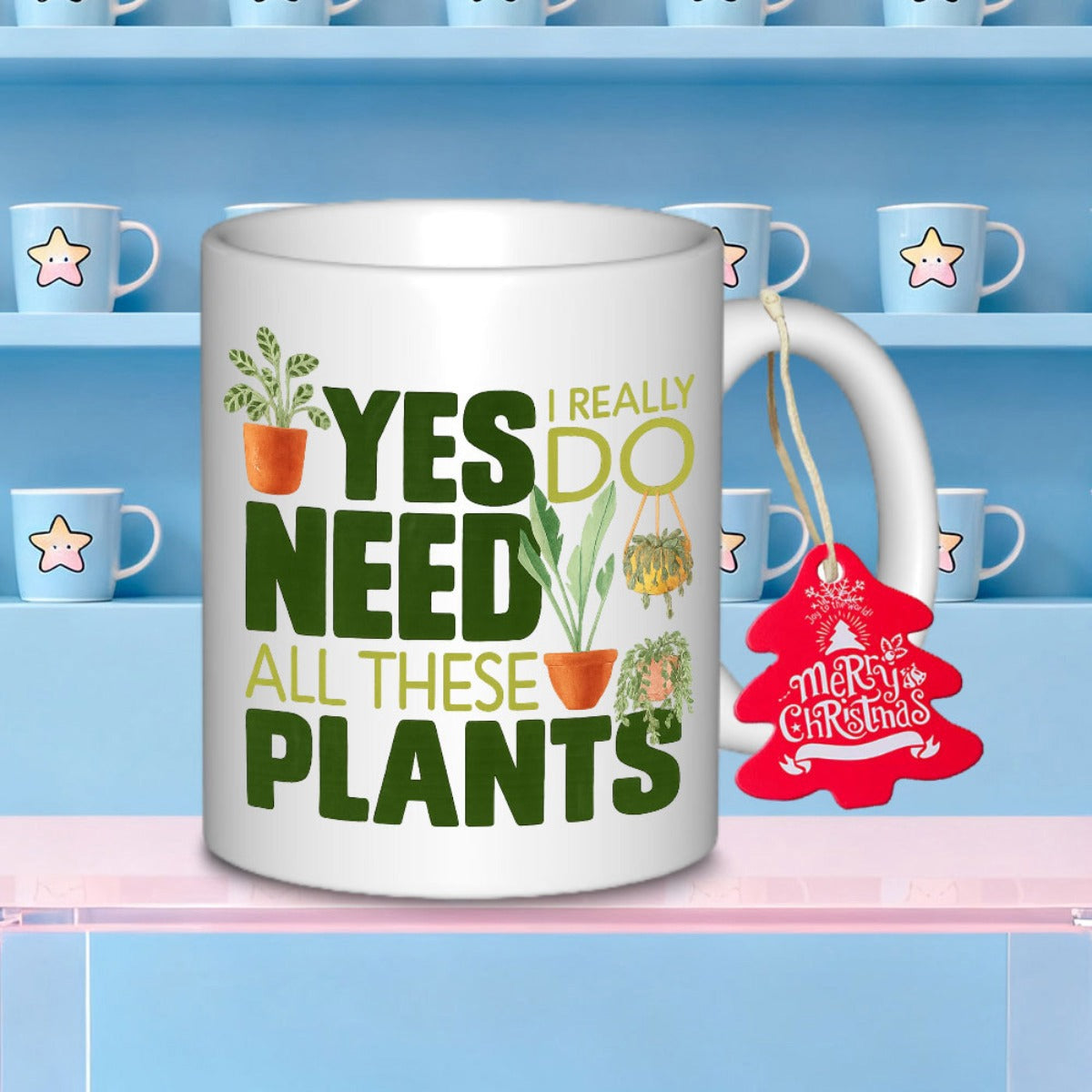 Tailorly White Ceramic 11 oz Mug - Yes I Really Do Need All These Plants Vibrant Green Potted Houseplants Nestled Within Decorative Clay Terracotta Pots Plants