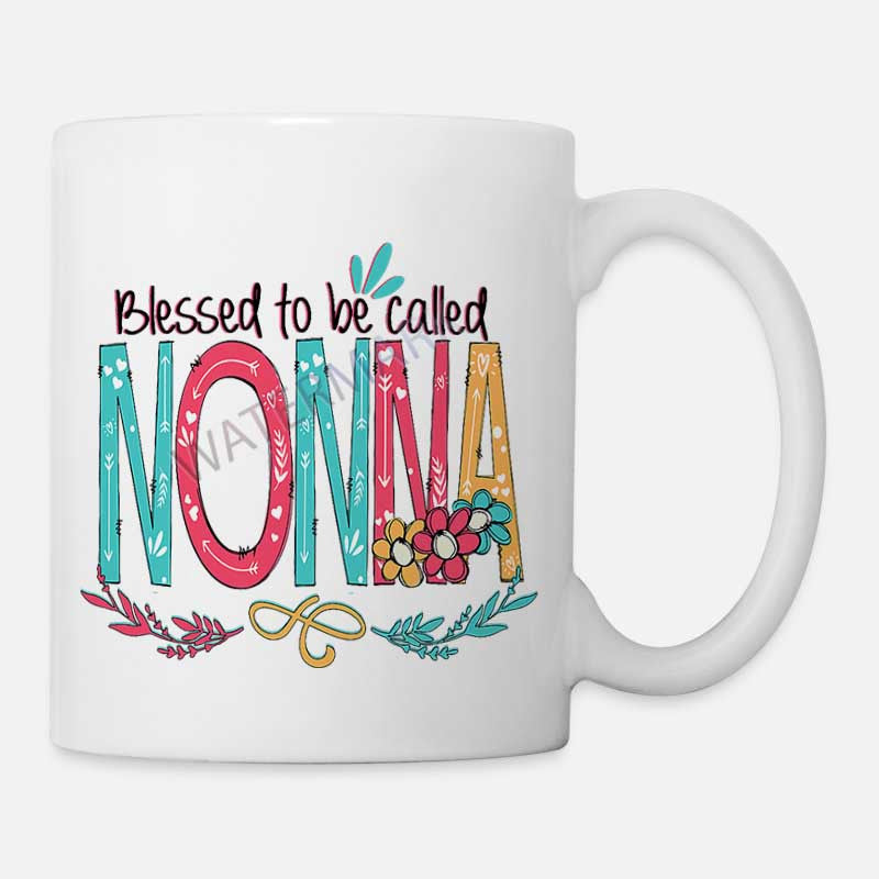 Tailorly White Ceramic 11 oz Mug - Blessed To Be Called Nonna Colorful Block Letters Featuring Dainty Floral Elements And Hearts Sign
