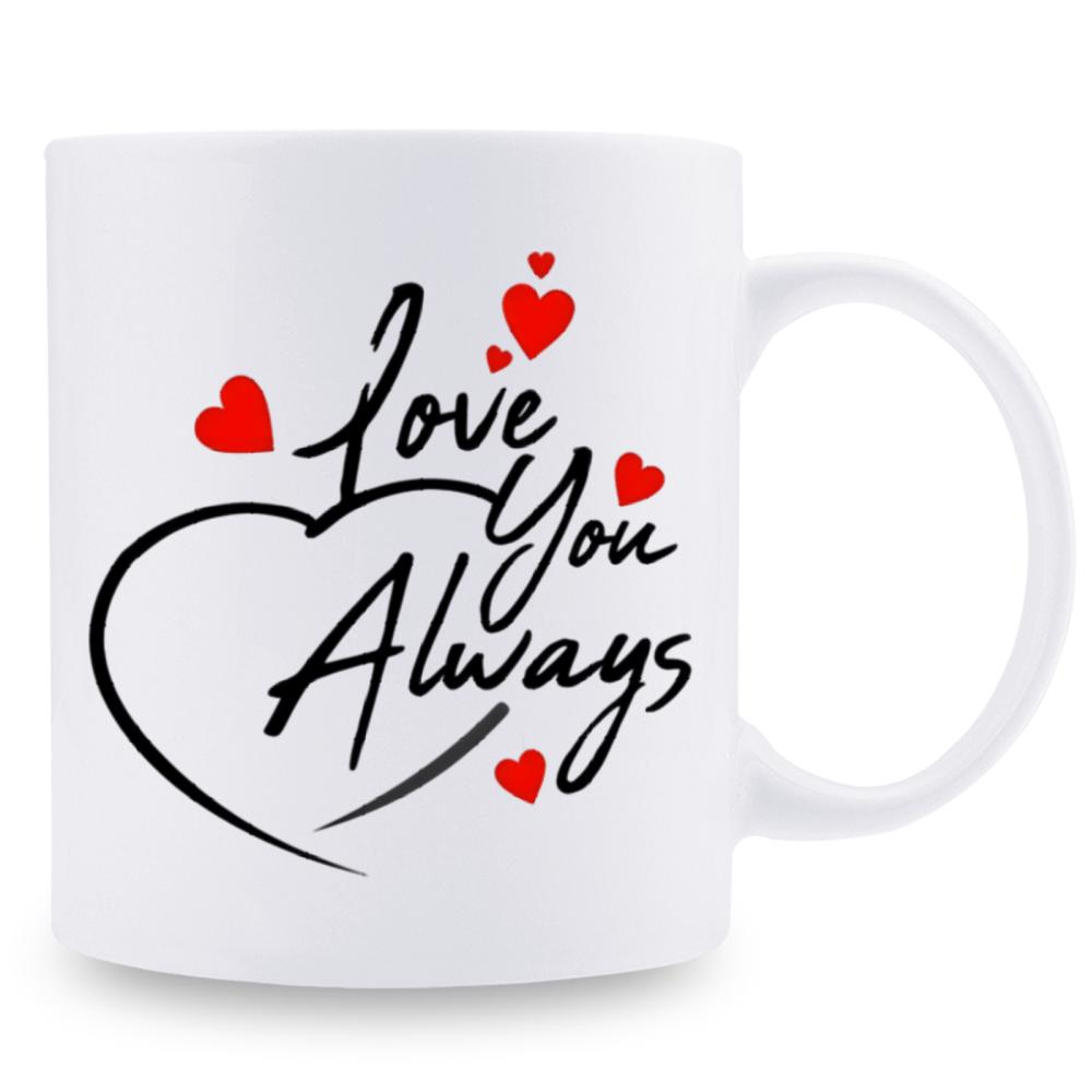 Tailorly White Ceramic 11 oz Mug - Love You Always Elegant Script Text Surrounded By Floating Red Hearts Heart