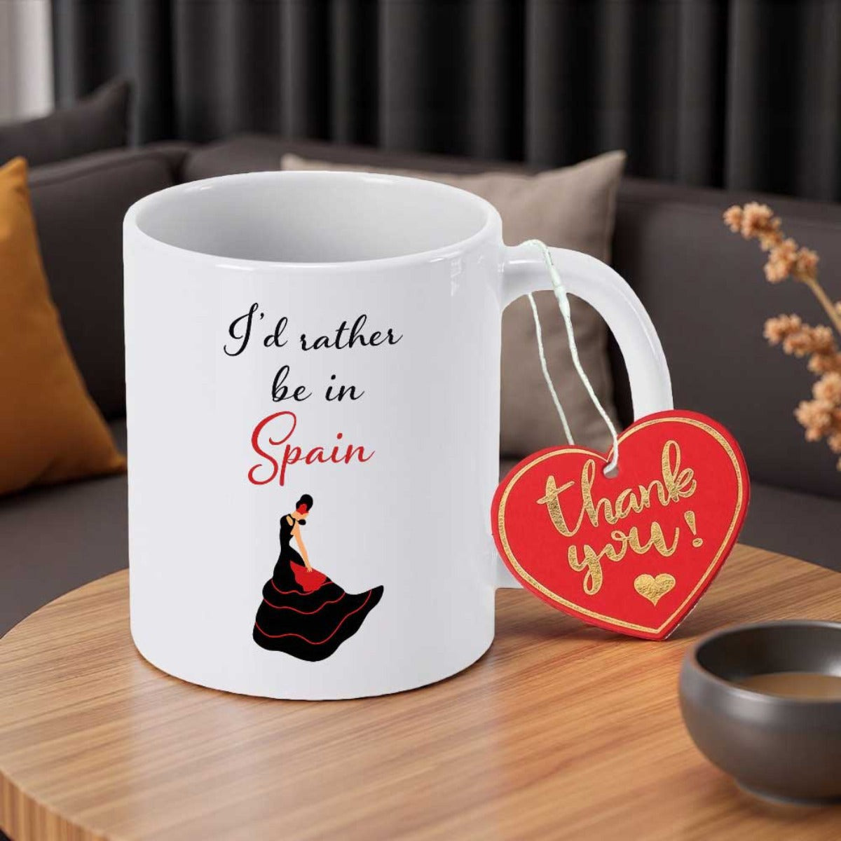 Tailorly White Ceramic 11 oz Mug - I d Rather Be In Spain Minimalist Flamenco Woman In Traditional Red And Black Flowing Elegant Dress Dancer