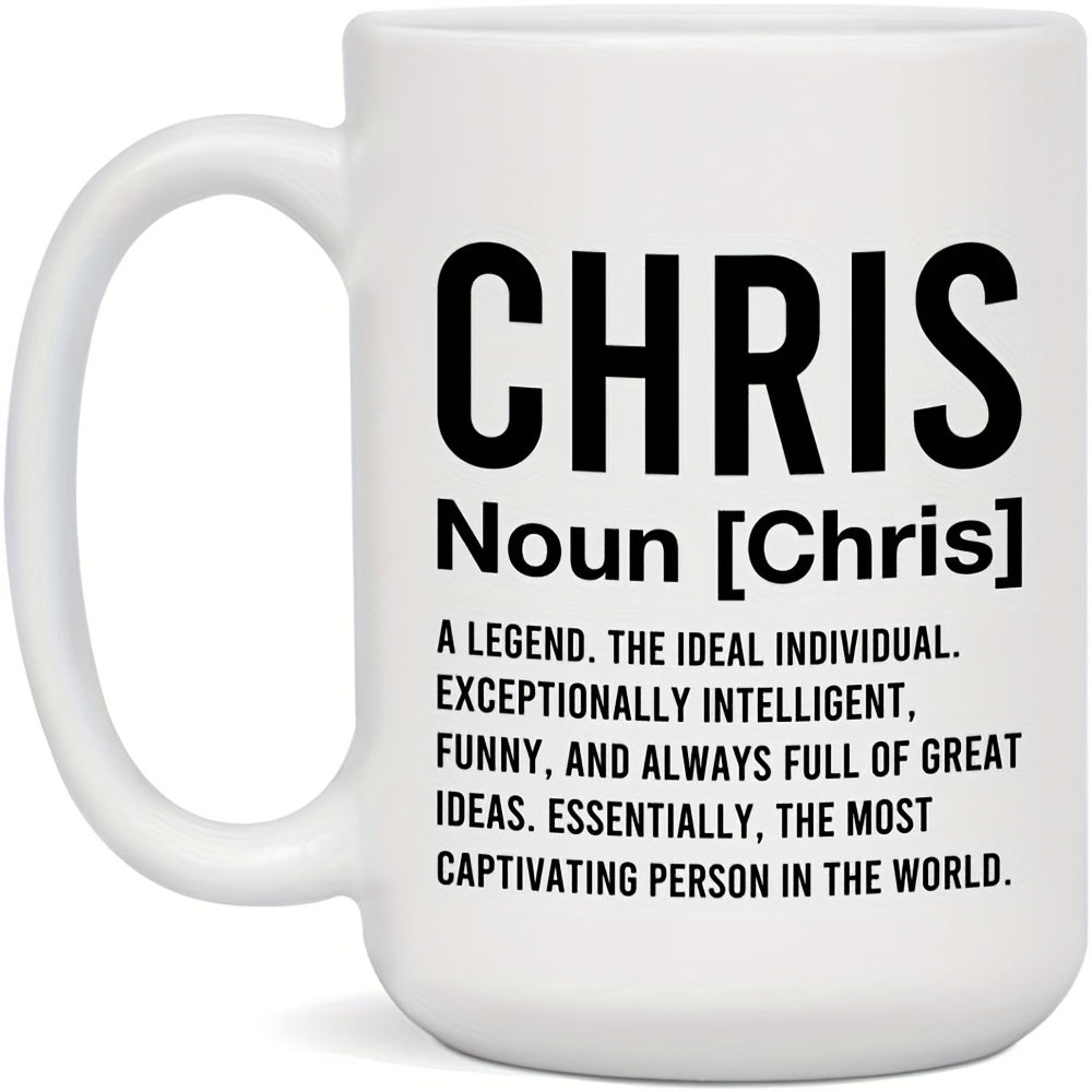 Tailorly White Ceramic 11 oz Mug - Chris Noun Chris Minimalist Black Typography Featuring Dictionary Style Layout For Personalized Name Presentation Print