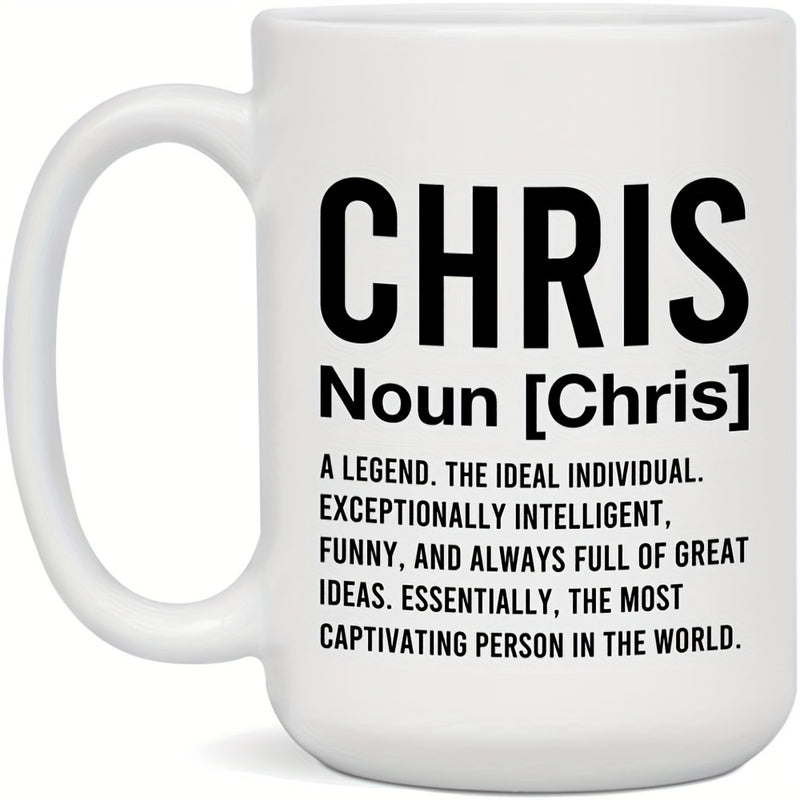 Tailorly White Ceramic 11 oz Mug - Chris Noun Chris Minimalist Black Typography Featuring Dictionary Style Layout For Personalized Name Presentation Print