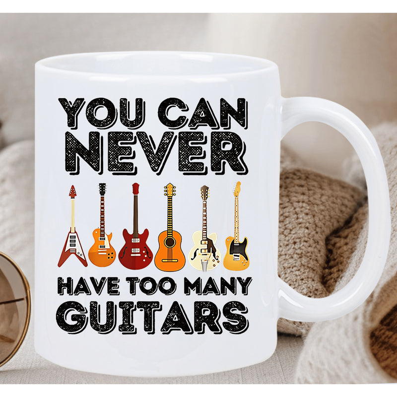 Tailorly White Ceramic 11 oz Mug - You Can Never Have Too Many Guitars Classic Collection Of Musical Instruments In Different Vibrant Colors Guitar