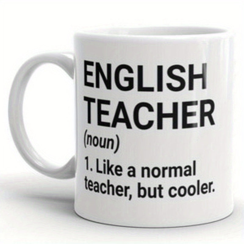 Tailorly White Ceramic 11 oz Mug - English Teacher Like A Normal Teacher But Cooler Minimalist Bold Black Lettering Set Against A Clean White Background Sign
