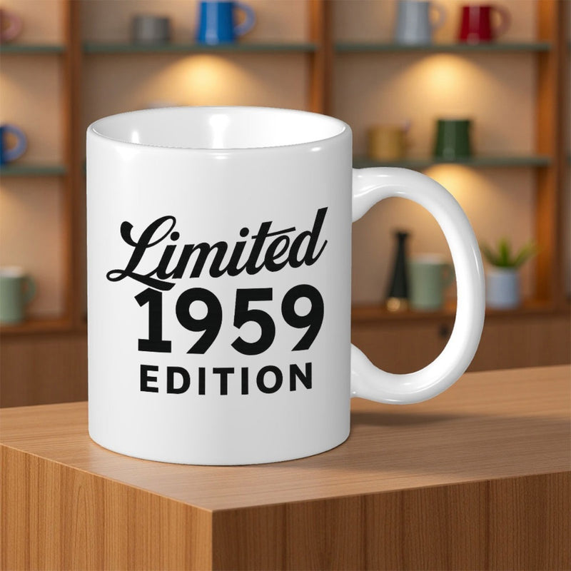 Tailorly White Ceramic 11 oz Mug - Limited 1959 Edition Minimalist White Finish Featuring Bold Black Typography On Surface Mug