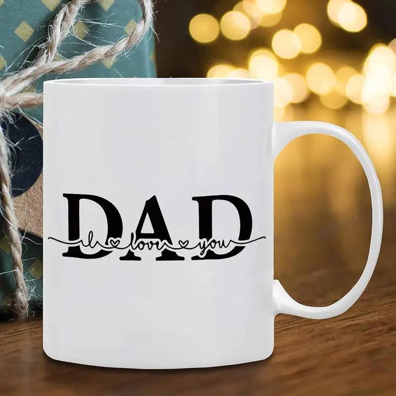 Tailorly White Ceramic 11 oz Mug - Dad We Love You Bold Serif Letters Combined With Elegant Script And Small Heart Accents Mug