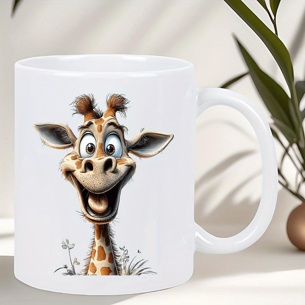 Tailorly White Ceramic 11 oz Mug - Adorable Smiling Animal With Large Ears And Big Expressive Eyes Giraffe