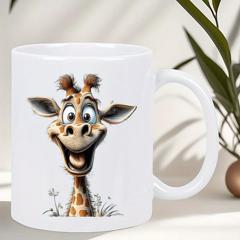 Tailorly White Ceramic 11 oz Mug - Adorable Smiling Animal With Large Ears And Big Expressive Eyes Giraffe