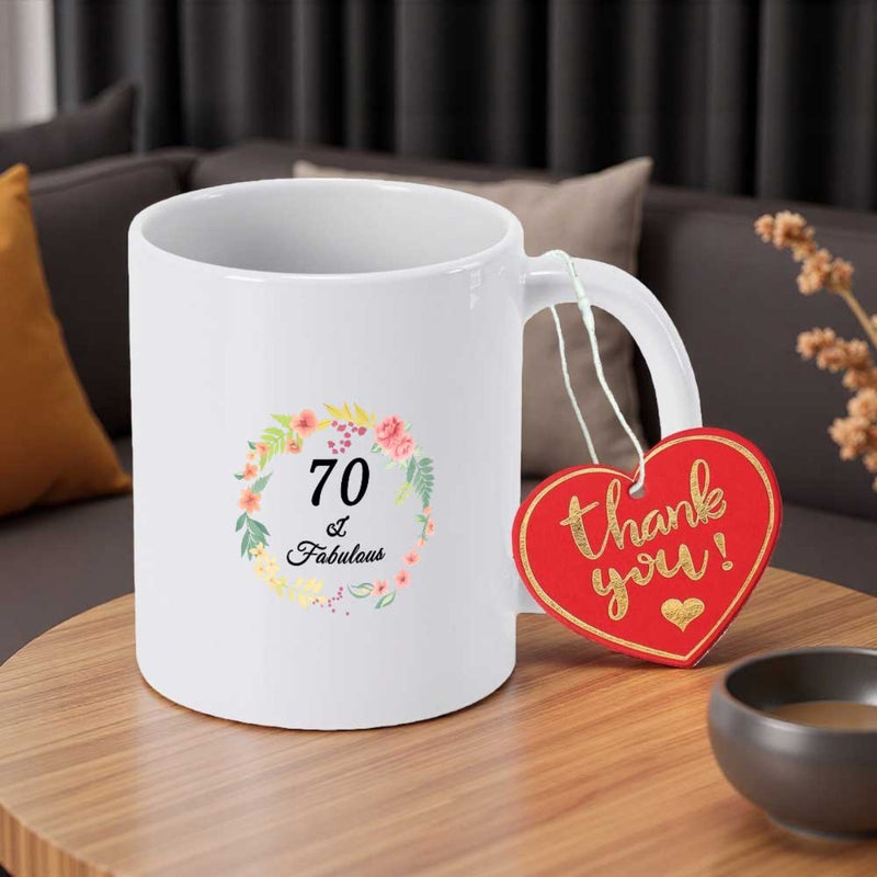 Tailorly White Ceramic 11 oz Mug - 70 Fabulous Thank You Elegant Pastel Flowers And Soft Green Leaves Forming A Delicate Floral Wreath