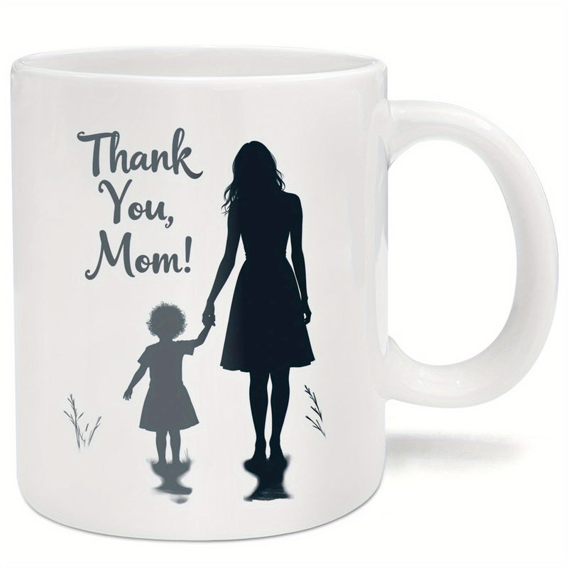 Tailorly White Ceramic 11 oz Mug - Thank You Mom Elegant Hand In Hand Mother And Young Child Silhouette