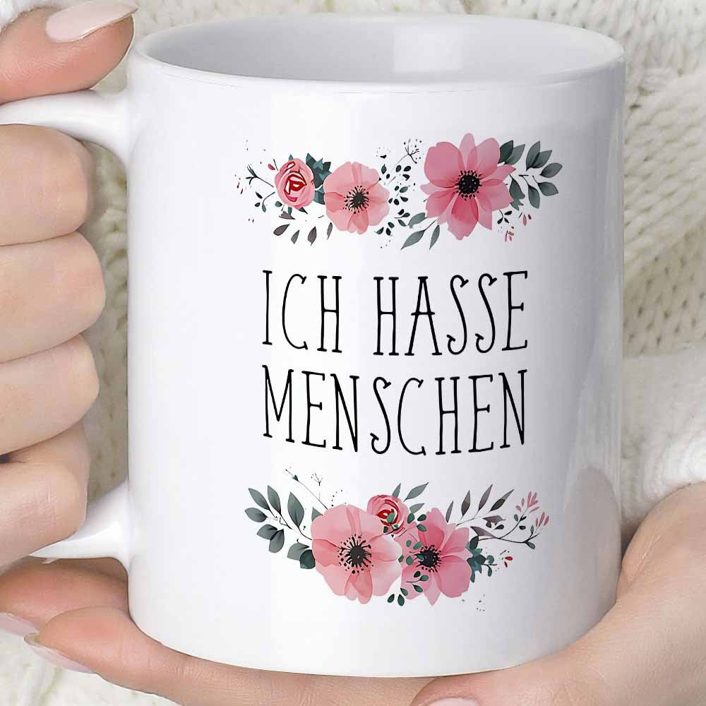 Tailorly White Ceramic 11 oz Mug - Elegant Pink Blossoms With Delicate Green Leaves And Small Buds Flower