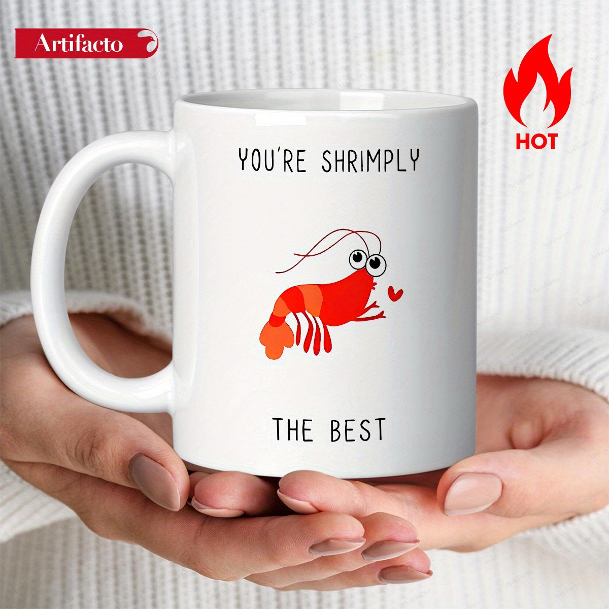 Tailorly White Ceramic 11 oz Mug - Youre Shrimply The Best Minimalist Cute Red Cartoon Shrimp With Tiny Heart Shrimp
