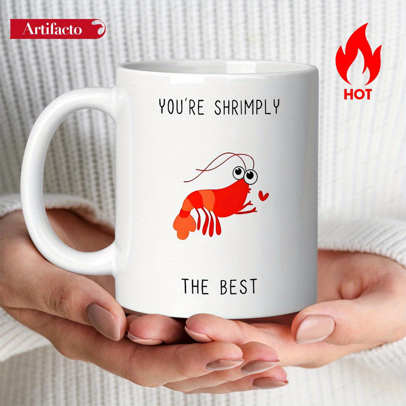 Tailorly White Ceramic 11 oz Mug - Youre Shrimply The Best Minimalist Cute Red Cartoon Shrimp With Tiny Heart Shrimp