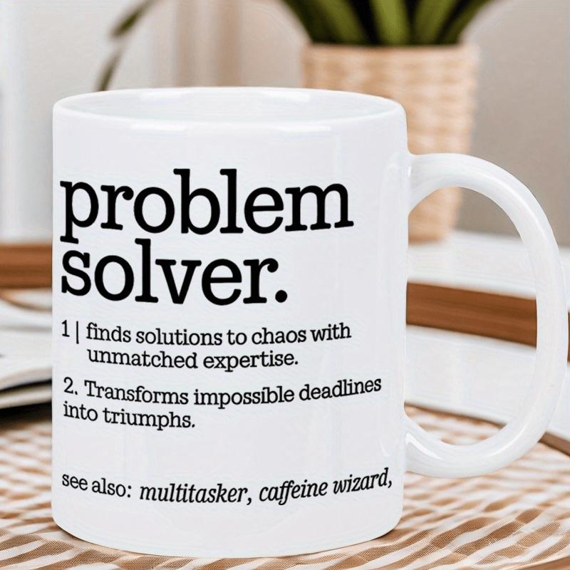 Tailorly White Ceramic 11 oz Mug - Problem Solver Multitasker Caffeine Wizard Bold Dictionary Style Text Definition Set On Minimalist Typography