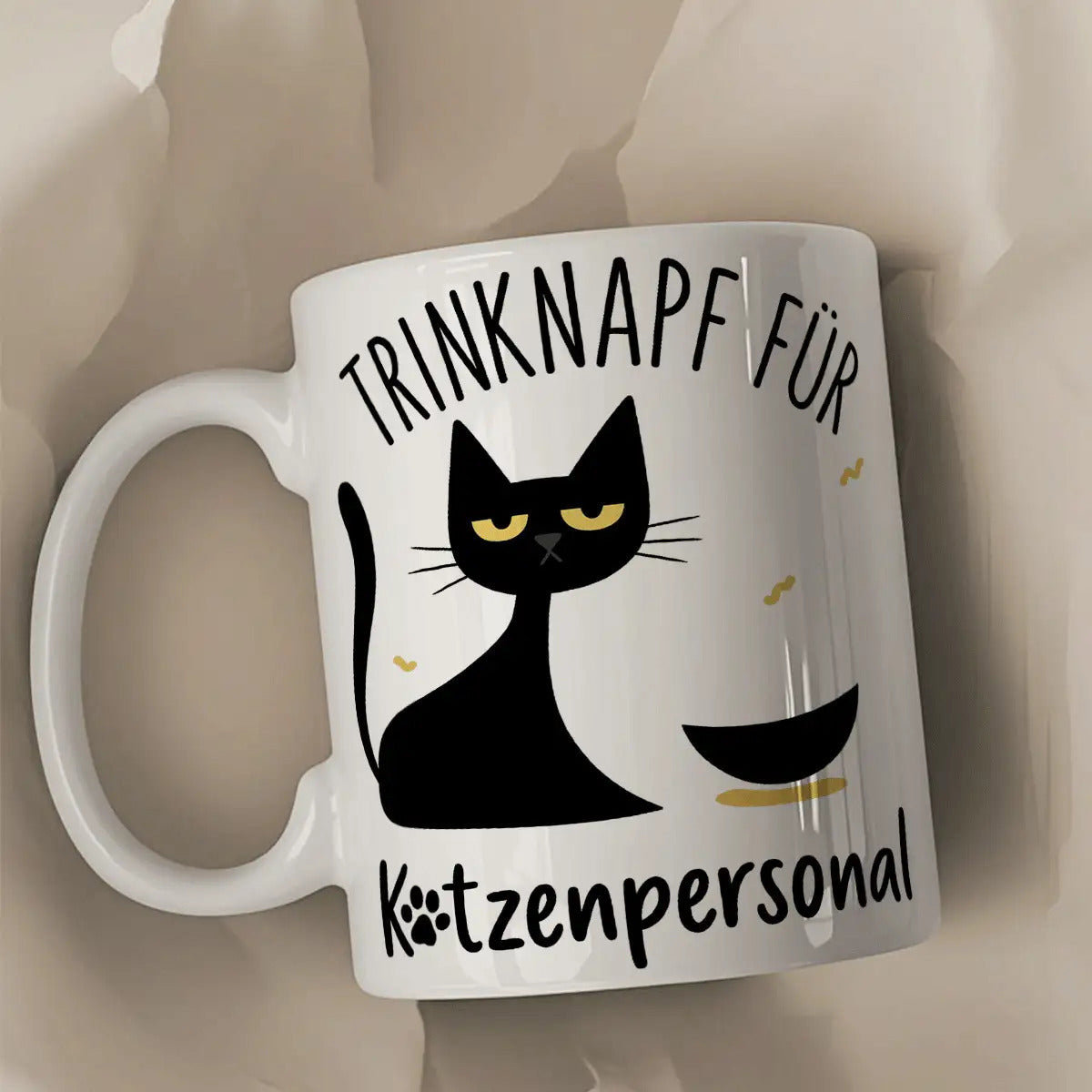 Tailorly White Ceramic 11 oz Mug - Sleek Black Feline Sitting Patiently Beside A Small Midnight Bowl Cat