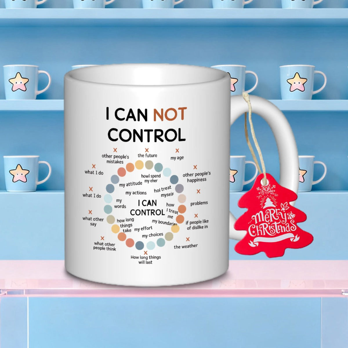 Tailorly White Ceramic 11 oz Mug - I Can Not Control I Can Control Minimalist Circular Diagram Displaying Empowering Words Of Daily Wisdom Mug