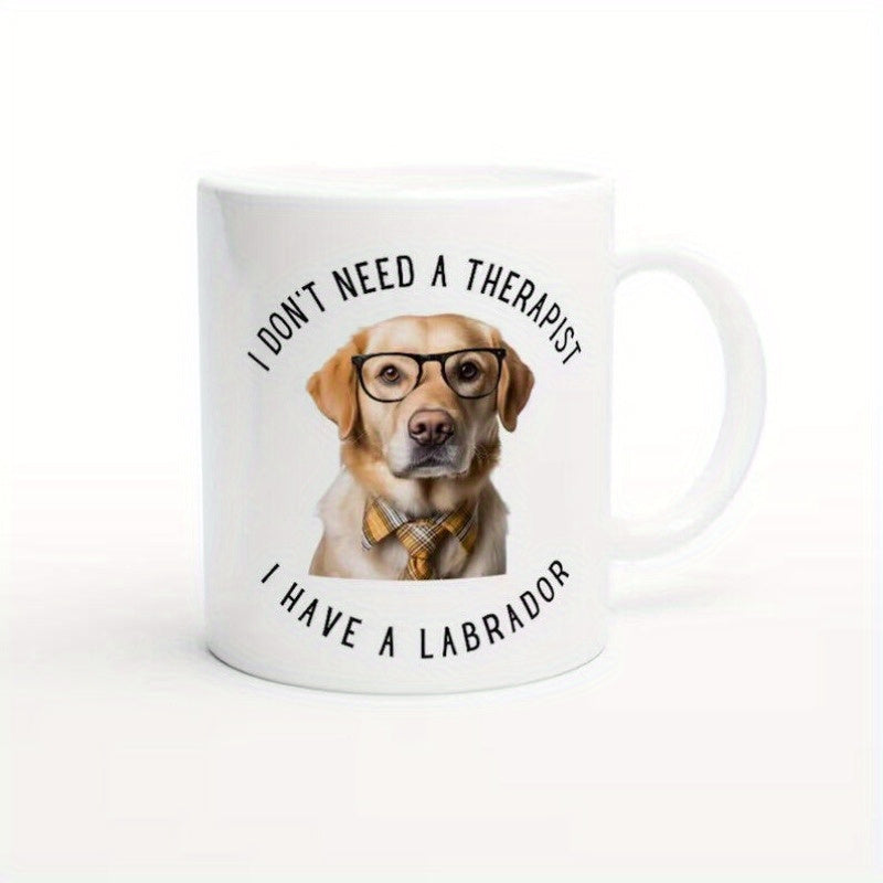Tailorly White Ceramic 11 oz Mug - I Dont Need A Therapist I Have A Labrador Yellow Dog Wearing Glasses And A Stylish Bowtie Labrador