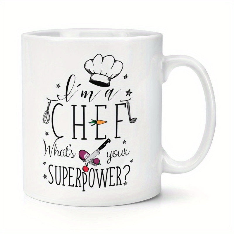 Tailorly White Ceramic 11 oz Mug - Im A Chef Whats Your Superpower Professional Kitchen Cooking Elements Featuring Sharp Knife Whisk And Fresh Healthy Vegetables