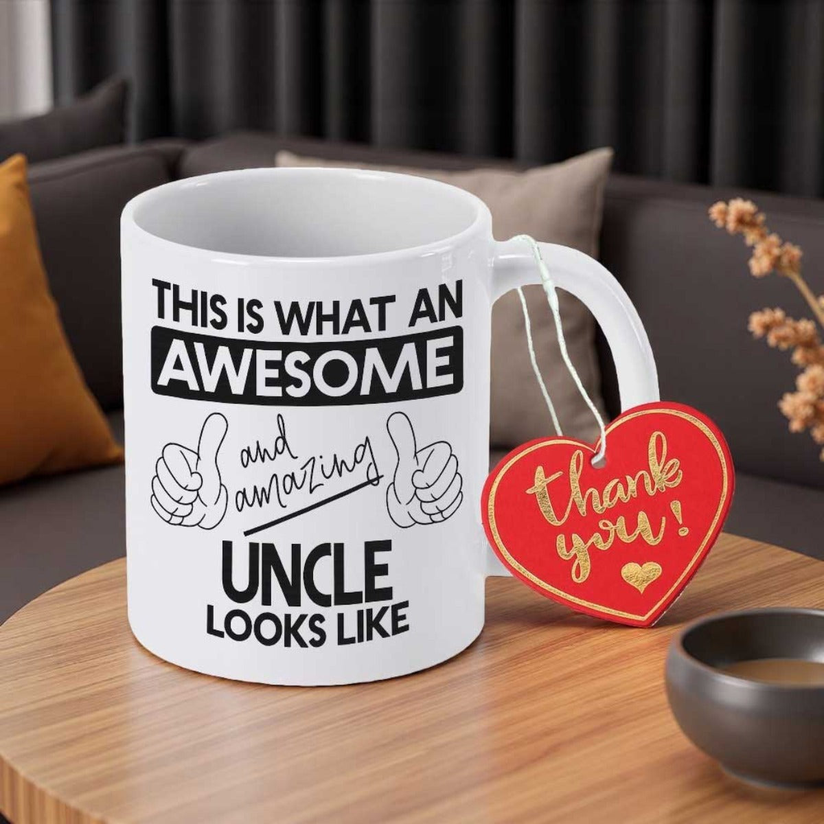 Tailorly White Ceramic 11 oz Mug - This Is What An Awesome And Amazing Uncle Looks Like Cartoon Hands Pointing With Thumbs Up On