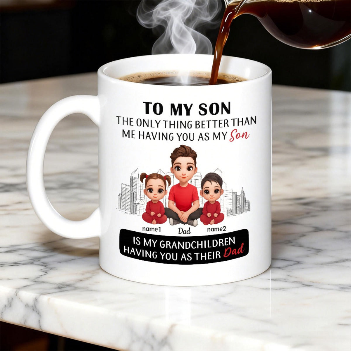 Tailorly White Ceramic 11 oz Mug - To My Son The Only Thing Better Than Me Having You As My Son Is My Grandchildren Having You As Their Dad Chibi Characters