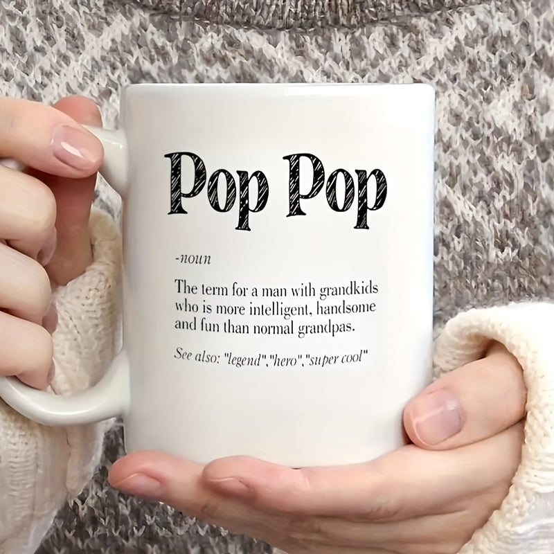 Tailorly White Ceramic 11 oz Mug - Pop Pop Minimalist White Ceramic Vessel Featuring Decorative Dictionary Definition Design Mug