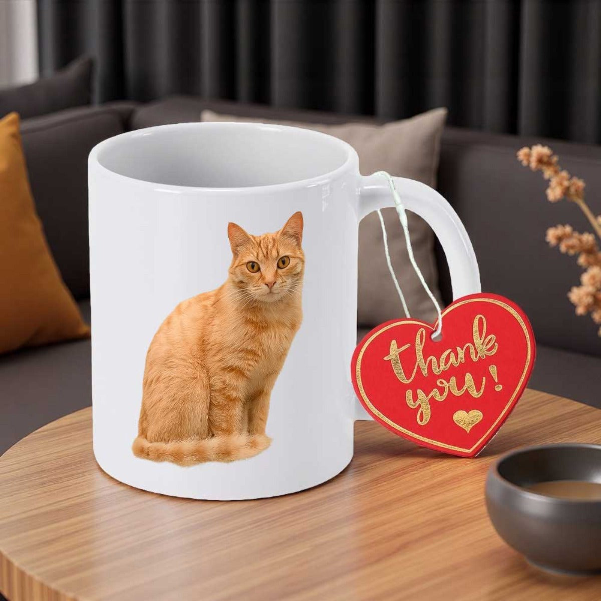 Tailorly White Ceramic 11 oz Mug - Thank You Charming Ginger Tabby Sitting Gracefully On Clean White Background Cat