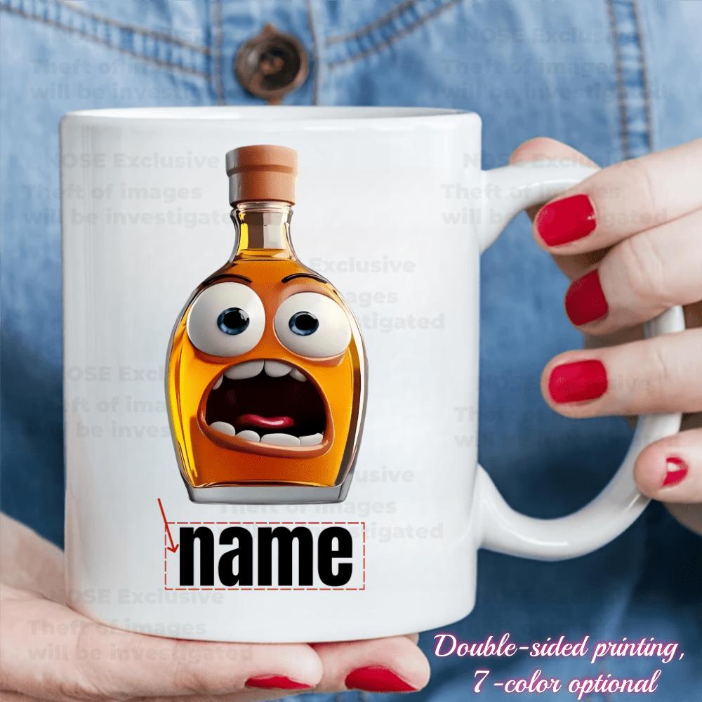Tailorly White Ceramic 11 oz Mug - Name Animated Character With Large Shocked Eyes And Screaming Mouth Bottle