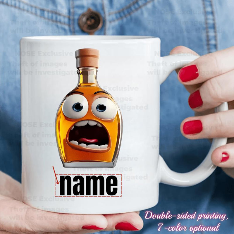 Tailorly White Ceramic 11 oz Mug - Name Animated Character With Large Shocked Eyes And Screaming Mouth Bottle