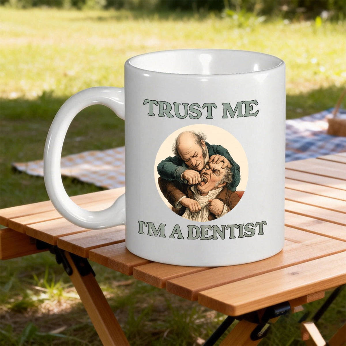 Tailorly White Ceramic 11 oz Mug - Trust Me Im A Dentist Vintage Style Illustration Showing Funny Dental Procedure Ceramic Mug