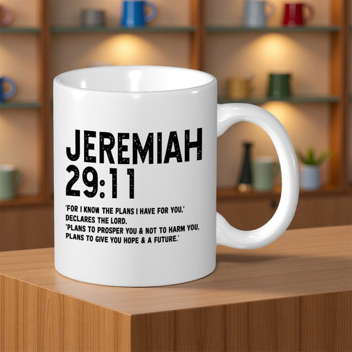 Tailorly White Ceramic 11 oz Mug - Jeremiah 29 11 Minimalist Black Bold Scripture Verse Printed On Clean