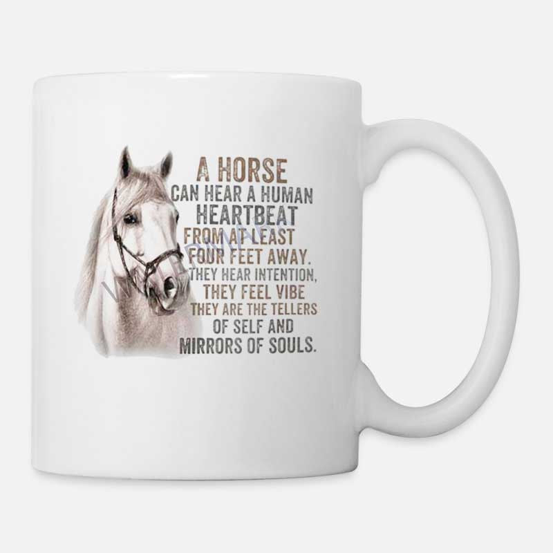 Tailorly White Ceramic 11 oz Mug - A Horse Can Hear A Human Heartbeat Majestic White Stallion With Bridle Gazing Calmly In Serene Profile Style Horse