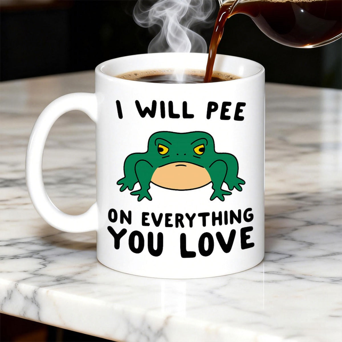 Tailorly White Ceramic 11 oz Mug - I Will Pee On Everything You Love Funny Grumpy Green Toad With Determined Yellow Eyes And Angry Expression Toad
