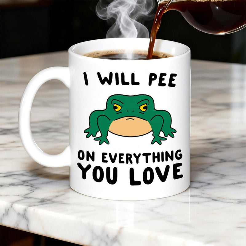 Tailorly White Ceramic 11 oz Mug - I Will Pee On Everything You Love Funny Grumpy Green Toad With Determined Yellow Eyes And Angry Expression Toad