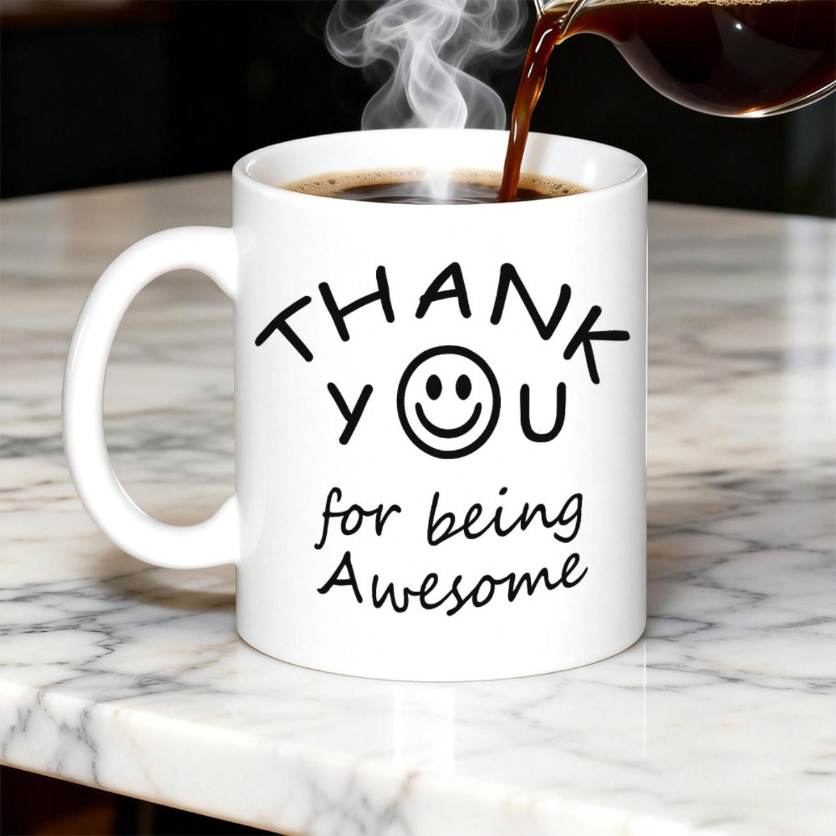 Tailorly White Ceramic 11 oz Mug - Thank You For Being Awesome Simple Black Typography And Iconic Smiling Face On Minimalist