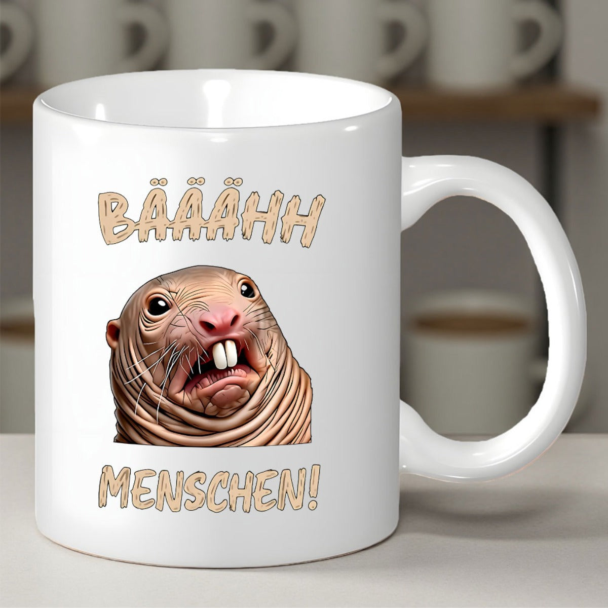 Tailorly White Ceramic 11 oz Mug - Realistic Funny Hairless Creature With Large Teeth Showing Shocked Angry Expression Mole Rat