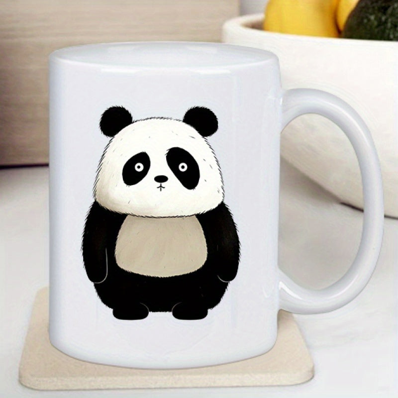 Tailorly White Ceramic 11 oz Mug - Adorable Chubby Round Sitting Giant Bear With Minimalist Black And White Panda