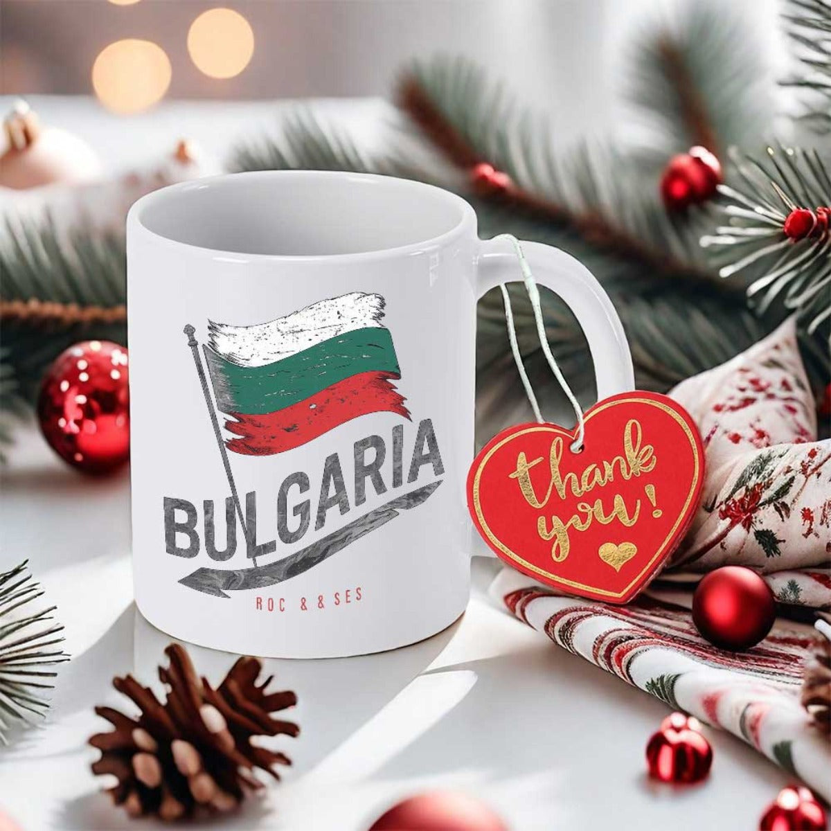 Tailorly White Ceramic 11 oz Mug - Bulgaria Distressed Horizontal Stripes Fluttering On A Flagpole With Weathered Vintage Textures Flag