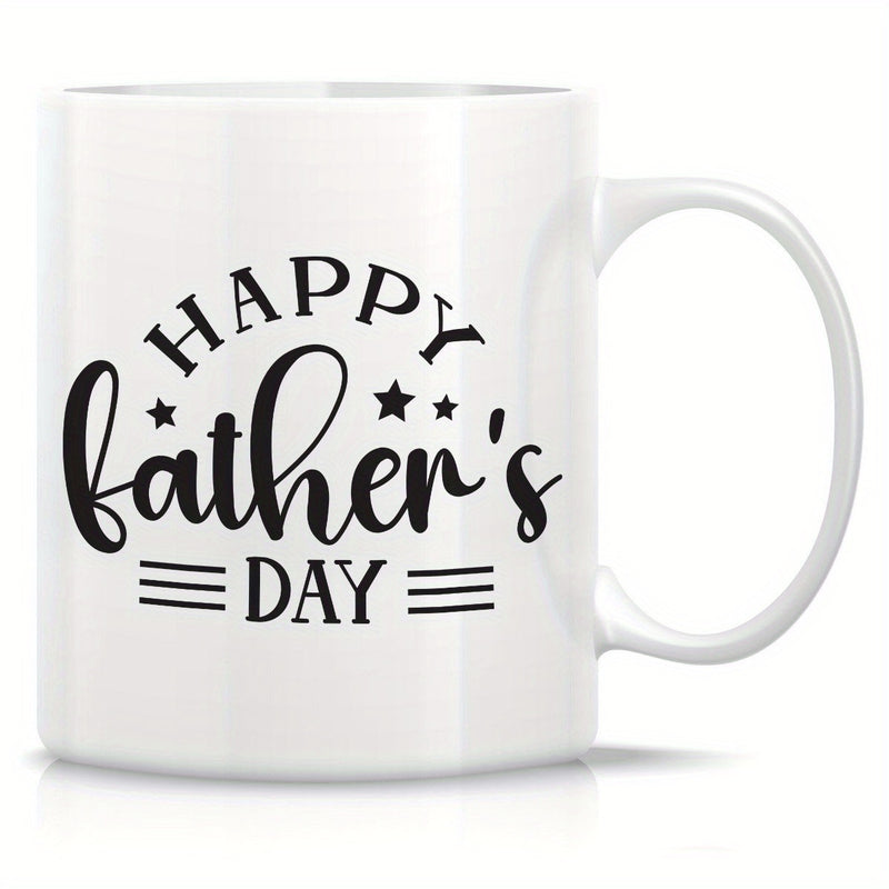Tailorly White Ceramic 11 oz Mug - Happy Father's Day Minimalist Featuring Elegant Script Lettering And Decorative Stars Mug