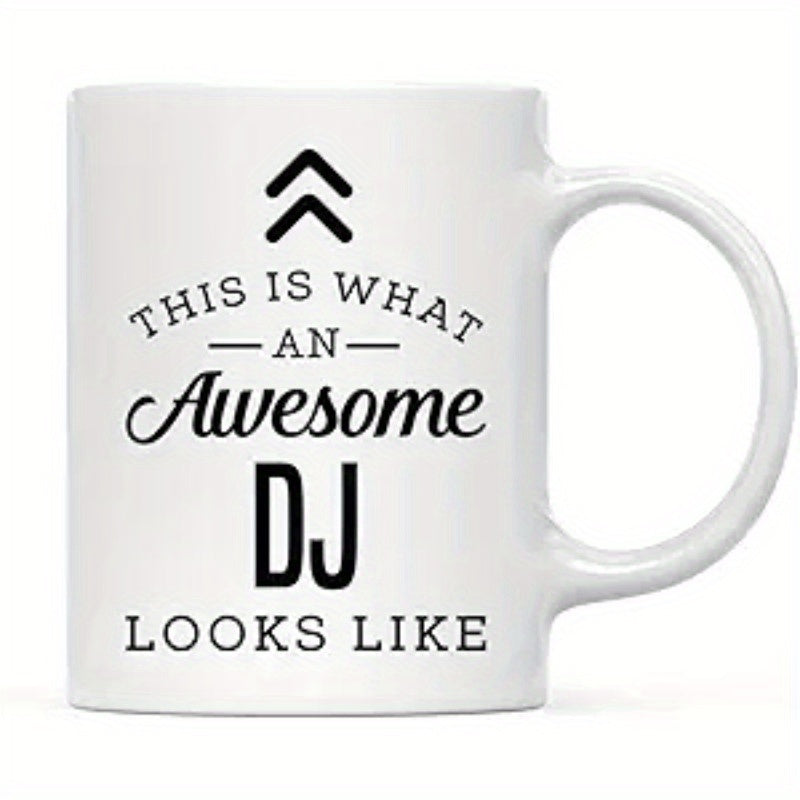 Tailorly White Ceramic 11 oz Mug - This Is What An Awesome DJ Looks Like Minimalist White Ceramic Vessel With Bold Black Text And Chevron Graphic Mug