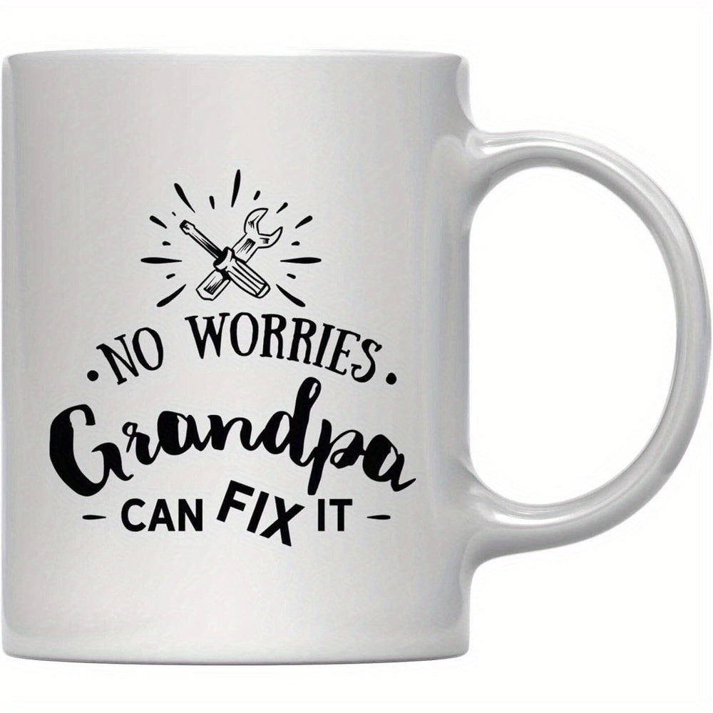 Tailorly White Ceramic 11 oz Mug - No Worries Grandpa Can Fix It Crossed Hand Tools With Stylized Rays Symbolizing Expert Repair Skills Wrench