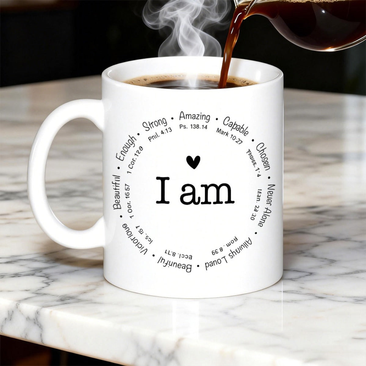 Tailorly White Ceramic 11 oz Mug - I Am Chosen Strong Amazing Sleek Featuring Circular Inspirational Quotes And Small Heart Mug