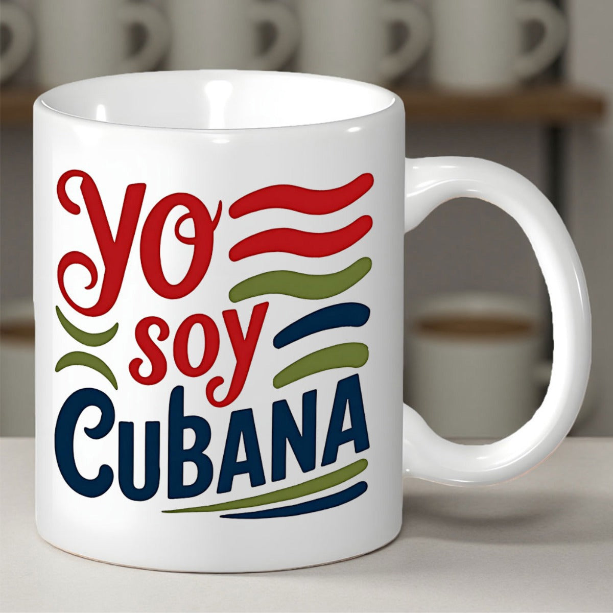 Tailorly White Ceramic 11 oz Mug - Vibrant Wavy Lines In Red Green And Blue Colors With Artistic Style Mug