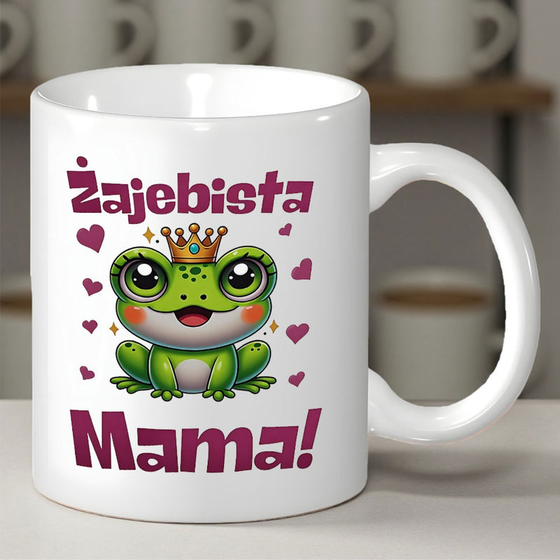 Tailorly White Ceramic 11 oz Mug - Adorable Cartoon Frog Wearing Golden Crown Surrounded By Tiny Pink Hearts Frog